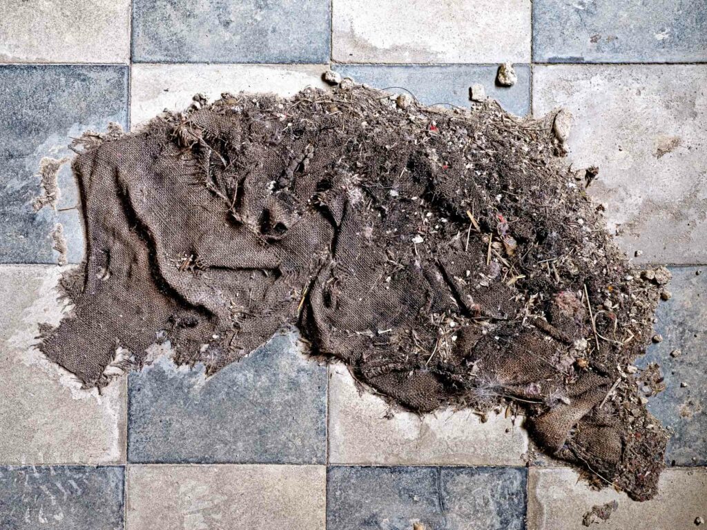 Decaying cloth on tiles floor