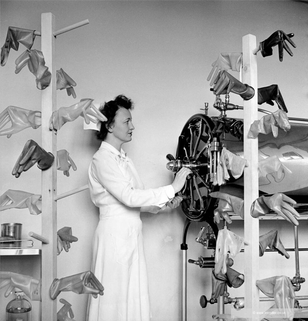 Surgical Gloves are sterilised and dried on Stands, Churchill Hospital, Oxford